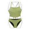 Bikini verdi da bagno da bagno da donna coreano a due pezzi da nuoto da bagno da bagno beach indossare costumi da bagno nero set bikini brasiliano piscina bather 2024