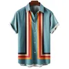 Herren lässige Hemden Herren Vintage Sommer Übergroßer Streifen Kurzarm Hemd Bluse Hagart Button Down Tops Strand Männer