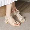 Dress Shoes Women's Buckles Sandals For Woman One Word Footwear Square Heels Summer 2024 Medium Office Work With Offer F