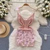 Casual Dresses Foamlina Vintage Luxury Sparkly Short Dress Pink Feather 3D Flower Slim Fit Strap Sequin Girl's Backless Sling