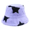 Bérets Hiver Star Hat Bucket Femme Faux Fur Fluffy Chapeaux chauds pour femmes Fishman Bucket Panama Hiphop Pêche épaissis