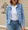 designer denim jacket woman undefined womens coat Casual 3/4 Sleeve Regular Single Breasted Cotton Denim Panelled Solid color Autumn designer jackets for women