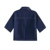 Весенний женский карман с коротким рукавом vneck casual модная джинсовая рубашка высокая юбка для талии 240423