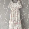 Casual jurken merkontwerper bloemen tule bruiloft prom jurk dames zomervakantie korte mouw laag ruches cake long maxi vestidos