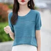 Frauen T-Shirts T-Shirt Sommer-Baumwollpullover Kurzarm Mode gestrickt