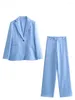 Herenpakken zomer blauwe vrouw elegante inkeping revers single button broek sets mode formeel kantoor dame casual tweedelige (blazer broek)