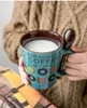 Kubki Creative Personality Fashion Ceramic Coffee Cup Nordic Styl ręcznie malowany Milk Mub Picie gospodarstwa domowego z pokrywką i łyżką