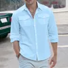 Camicie casual maschile camicia da uomo in cotone a doppia tasca a doppia tasca con manica lunga 2024 stile di moda primavera estate in stile spiaggia