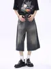 Shorts féminins 2024 Style décontracté d'été harajuku vintage zipper lâche bleu y2k large jambe punk baggy mid long denim