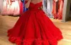 Puffy Tulle Red Prom Dress Glamourory OffTheShoulder Applique Reißverschluss Quinceanera Kleider 2017 Neuankömmling Aline Abend Par6275277