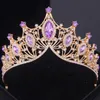Purple crystal headwear and crown rhinestone ball dial crown female bride wedding hair accessories jewelry crown headwear gifts 240430