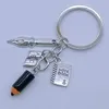 Keychains Teacher's Day Keychain Ruler Triangle Notebook Pencil Pen Holder Compass Pendant Trinket Gift