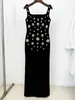 Casual Dresses High Quality Handmade Studded Diamond Crystal Vest Black Floor Length Maxi Long For Women Wedding Party Dress 2024