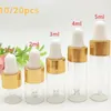 Depolama Şişeleri 10/20 PCS Mini Damlalı Cam Boş Uçucu Yağ 1ml 2ml 3ml 5ml Altın Kapak Pipetleri