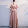 Abiti per feste Donne paillettes Weade Sleeve Square Collar Long Dress Elegant A Line Formal Gowns Vestidos