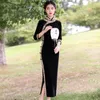 Этническая одежда в китайском стиле черное бархатное платье Cheongsam Женские винтажные элегантные молодые платья для вечеринок Qipao