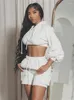 Tracksuits voor dames Habbris Autumn Sexy Black Hooded Bodycon Short Set Vakantie Casual For Women 2024 White Long Sleeve Crop Top Tracksuit