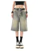 Dames shorts krasontwerp retro denim unisex stijl wide been capris straat zomer vrouwelijke hoge taille losse korte jeans