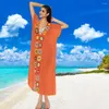 Strand Cover-Up Stijlvolle dameshaakbloemdecor Cover Up Dress voor V-hals zwempak met zijsplitsingontwerp