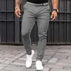 Calça masculina masculino de cor sólida traje de mid-mid-rise bolsos de calça zíper mais esbelto