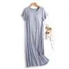 Nightgown feminino de roupas de dormir de verão com pastilhas de peito na altura do joelho vestidos de pijama solto para a noite vestindo camisola de manga curta