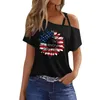 Frauen T-Shirts Mode Casual Independence Day Druck sexy kalte Schulter Kurzarm T-Shirt Top Mode und einfache Kleidung