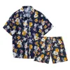 Hawaii Collection Beach Style 2pcs Set Shirt Men With 3d Banana Print Summer Suit kraag Kraag Shirts Man Pants 240426