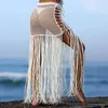 Crochet Tassel Cover Up Beach Women Salia Biquíni Ups Fish Fish Net Long Bathing Suit de roupa de praia