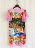 Abiti per feste Aeleseen Runway Fashion Fashion Fleeve Dress Women Colorful Flower Stamping Letters Pink Blue Casual Vacilla