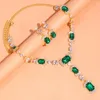 Boucles d'oreilles de collier Set Green Crystal African Jewelry Square Drop pour femmes Luxury Zircon Bridal Accessoires