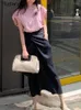 Arbeitskleider Sommer 2 zweiteilige Frauen lässig Fashion Pink Damen T-Shirts Tops unregelmäßige plissierte koreanische Stile Lose Frau Lange Röcke
