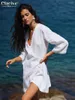 Robes décontractées robe coton blanc clochards dames en V