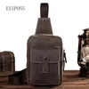 Taillezakken Crazy Horse Leather Male borsttas Heren Crossbody Cowhide Sling Messenger Moblie Telefoon Pocket Schouder