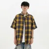 Herren lässige Hemden Sommermodentrend kariertes Hemd gestreifter japanischer Stil