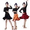 Figurinos de dança latina para meninas para meninas, competições profissionais infantis Saias de desempenho praticam uniformes