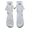 Women Socks 2 Pairs Funny Magnetic Suction Cup 3D Doll Pair Of For Men Unisex Couple Hold Hands