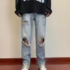 Brande de mode de jeans pour hommes Denim American High Street Washed Old Tanter Hem-Zipper Pantal