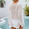 Glitter mönster dekoration täcker baddräkt långa ärmar ren mesh strandklänning tröjor skjortor topp badkläder casual bikini