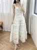 Sukienki swobodne szydełkowe koronkowe sukienki Sning Białe szczupły rękawe bez rękawów żeńskie szaty midi 2024 Wiosenne lato