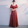 Abiti per feste Donne paillettes Weade Sleeve Square Collar Long Dress Elegant A Line Formal Gowns Vestidos