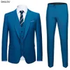 Män blazers passar bröllop 3 stycken företag 2 set elegant lyx full kappa byxor design senaste väst slim fit jacka byxor 240428