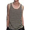 Herren Tanktops Herren Sommerweste Kontrastfarbe gestreiftes Druck Runde Hals Ärmellose losen Pullover atmungsaktive Sportstreetwege Top