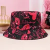 Berets Reversible Bucket Hat Headgear Cloche Lips Printing Fisherman For Trendsetter