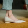 Sapatos casuais pérolas para mulheres calçadas negras calcanhar baixo gabinete elegante de ponta dos pés Mocassins Slip With Chic Point L