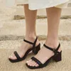 Chaussures habillées 2024women's Summer Fashion Square Toe Retro Couleur solide Talons hauts Open Open Casual Party Femmes Sandales Zapatos