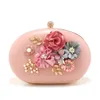 Pink Color Flower Cute Women Evening Bags Circular PU Fashion Diamonds Pearl Floral Glitter Handbags Metal Chain Shoulder Clutch 240430