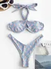 Swimwear féminin Zaful Crisscross Paisley Print Cutout Underfrsert Bikini
