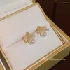 Hengste Ohrringe Koreanisch glänzende Zirkongoldfarbe Blatt Perle für Frauen Mode Vintage Crystal Ohrring Girl Party Schmuck Geschenke