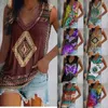 Women's T-Shirt Women Ethnic Style Slveless T-shirt Vest Multi-pattern Print V-neck Casual Loose Shirts Blouse Tank Top Camisoles Strt Style T240505