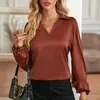 Frauenblusen Mode Casual Cut Out Solid Pullover Bluse Frauen lose Frauen Satin-Hemd Langarm Office Lady Tops 30330